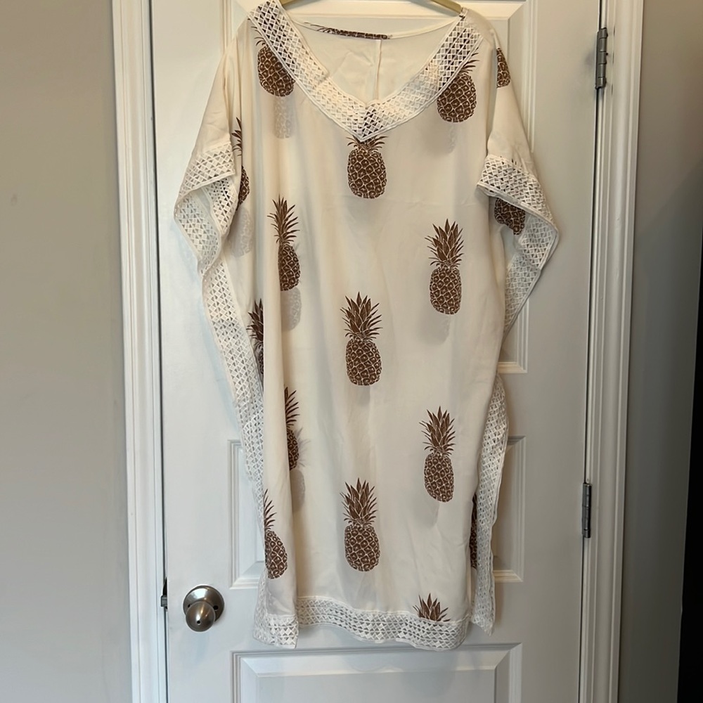 SHEIN  Pineapple Print Lace Batwing Sleeve Dress